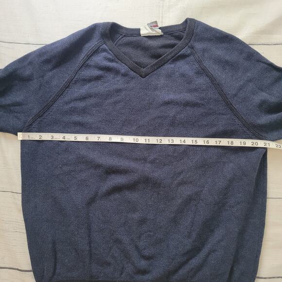 Tommy Bahama Size L Navy Blue Reversible Knit V-Neck Sweater Classic - Picture 4 of 6